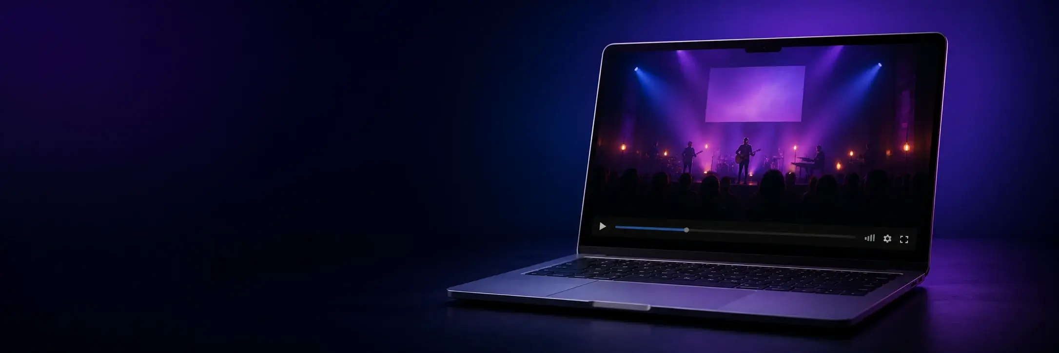 Illustration of a church worship livestream playing on a laptop